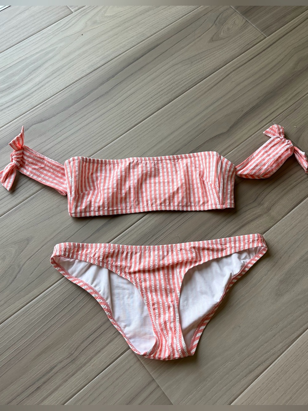 Jcrew Seersucker Off the Shoulder Tie Bikini